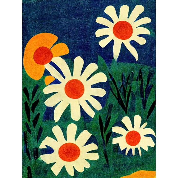 Meadow of Daisies Floral Flower Illustration Matisse Vintage Style Red Cream Blue Green Painting Large Wall Art Poster Print Thick Paper 18X24 Inch