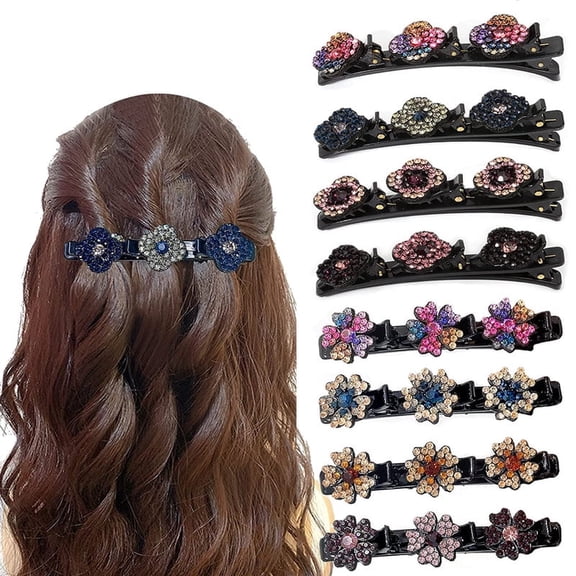 8 Pack Sparkling Flower Hair Clips – Rhinestone Braided Hair Barrettes for Women