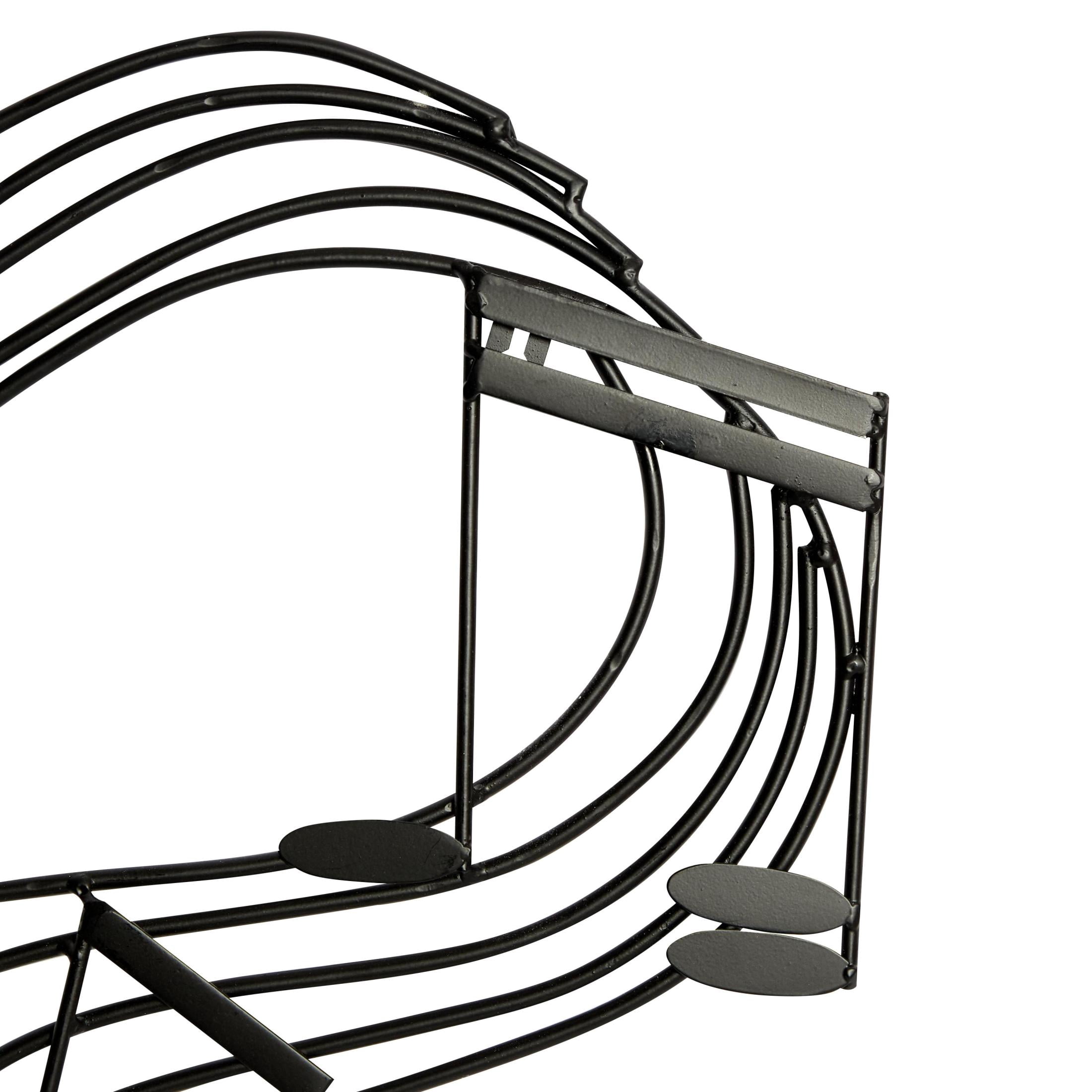 DecMode Traditional Black Metal Wall Décor, 49"W x 21"H Features Music Staff with G Clef and Musical Notes Design