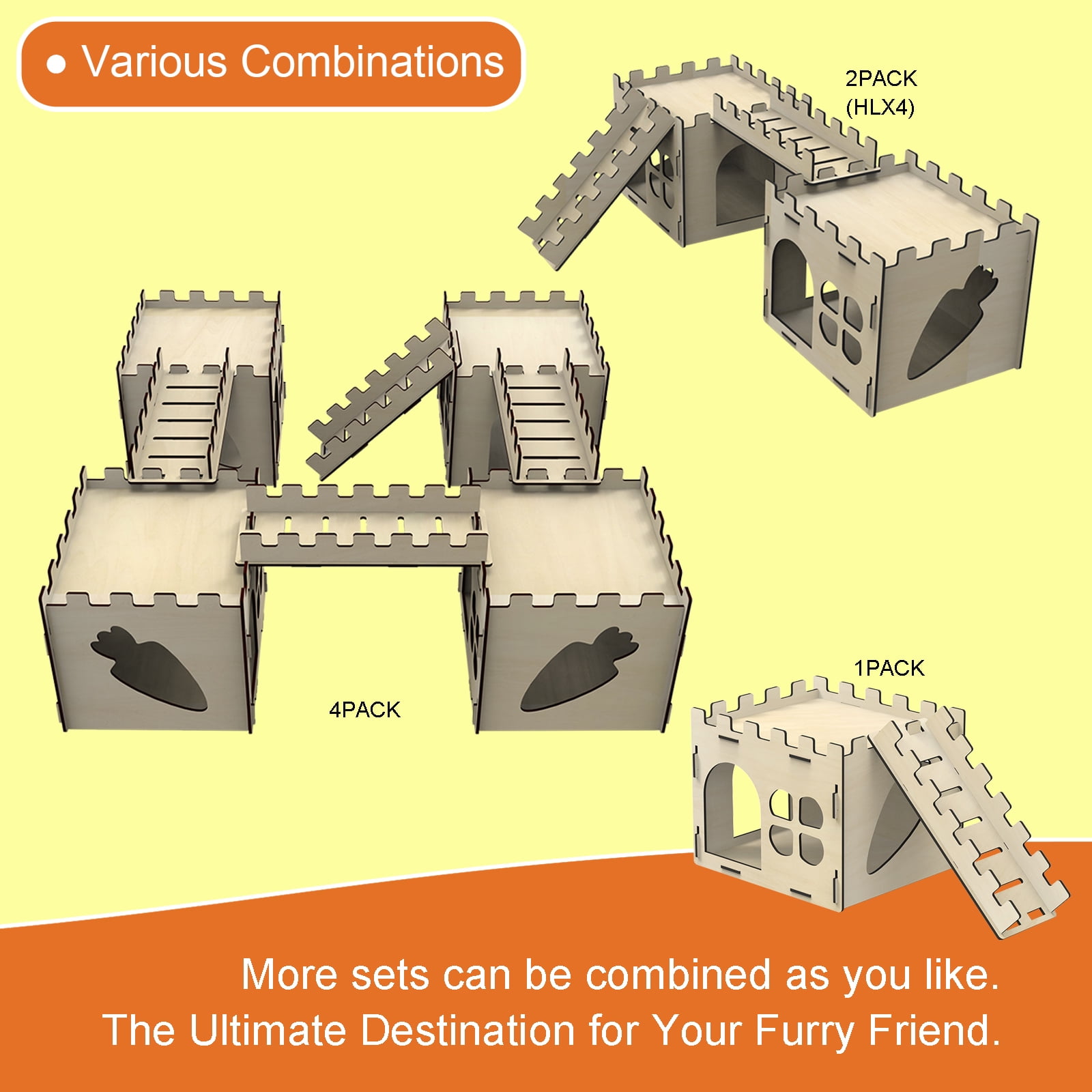 HIIMALEX Extra Large Sturdy Bunny Castle Hideout for Indoor Rabbits Play House with Stairs Round Edges Detachable Habitats for Rabbit Guinea Pig Chinchilla Hedgehog