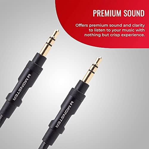 Monster Mobile® Audio Cable de 3.5 mm de macho a masculino Audio Cable de audio de 4 pies Negro/Black Black