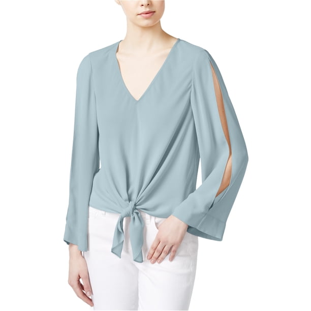 Rachel Roy Blusa de punto con lazo en la parte delantera para mujer, azul, grande Rachel Roy Tejer