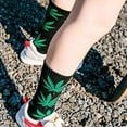 thumbnail image 3 of Couver Unisex Weed Leaf Printed Marijuana Mid-Calf Crew Socks (Black/Green/White), 3 of 7