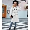 thumbnail image 4 of Women'S Double Breasted Long Trench Coat Windproof Classic Lapel Slim Overcoat with Belt White XXL, 4 of 9