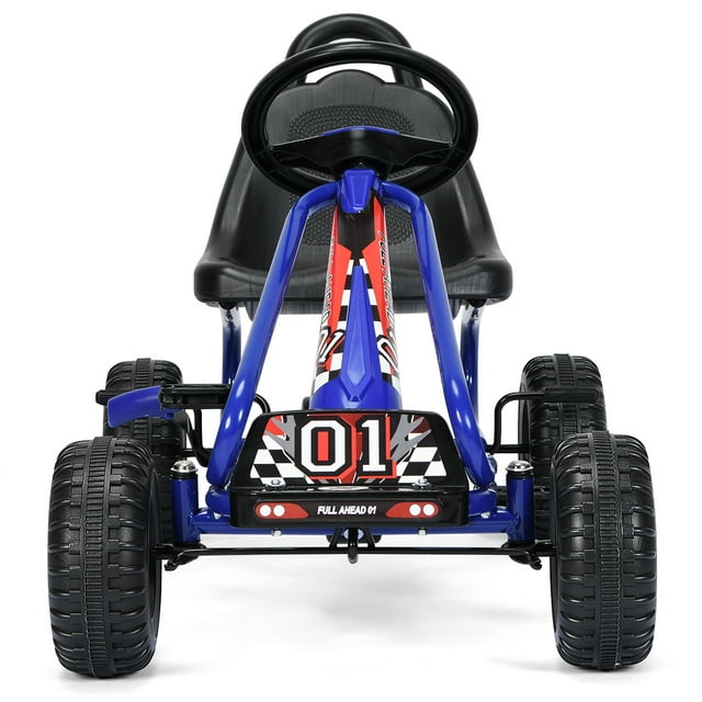 Patiojoy Kart à Pédales pour Enfants à 4 Roues avec Siège Ajustable et Frein à Main Bleu