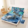 thumbnail image 2 of Castle Fairy Animal Northern Light Polar Bear Queen Sheets 4 Pieces for Teens,Snowy Mountain Lake Queen Sheet Sets,Blue Green White,1 Fitted Sheet, 1 Flat Sheet and 2 Pillowcases, 2 of 6