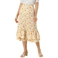 thumbnail image 1 of Unique Bargains Women's Floral Print Elastic Waist Ruffle Hem Midi Skirt, 1 of 7