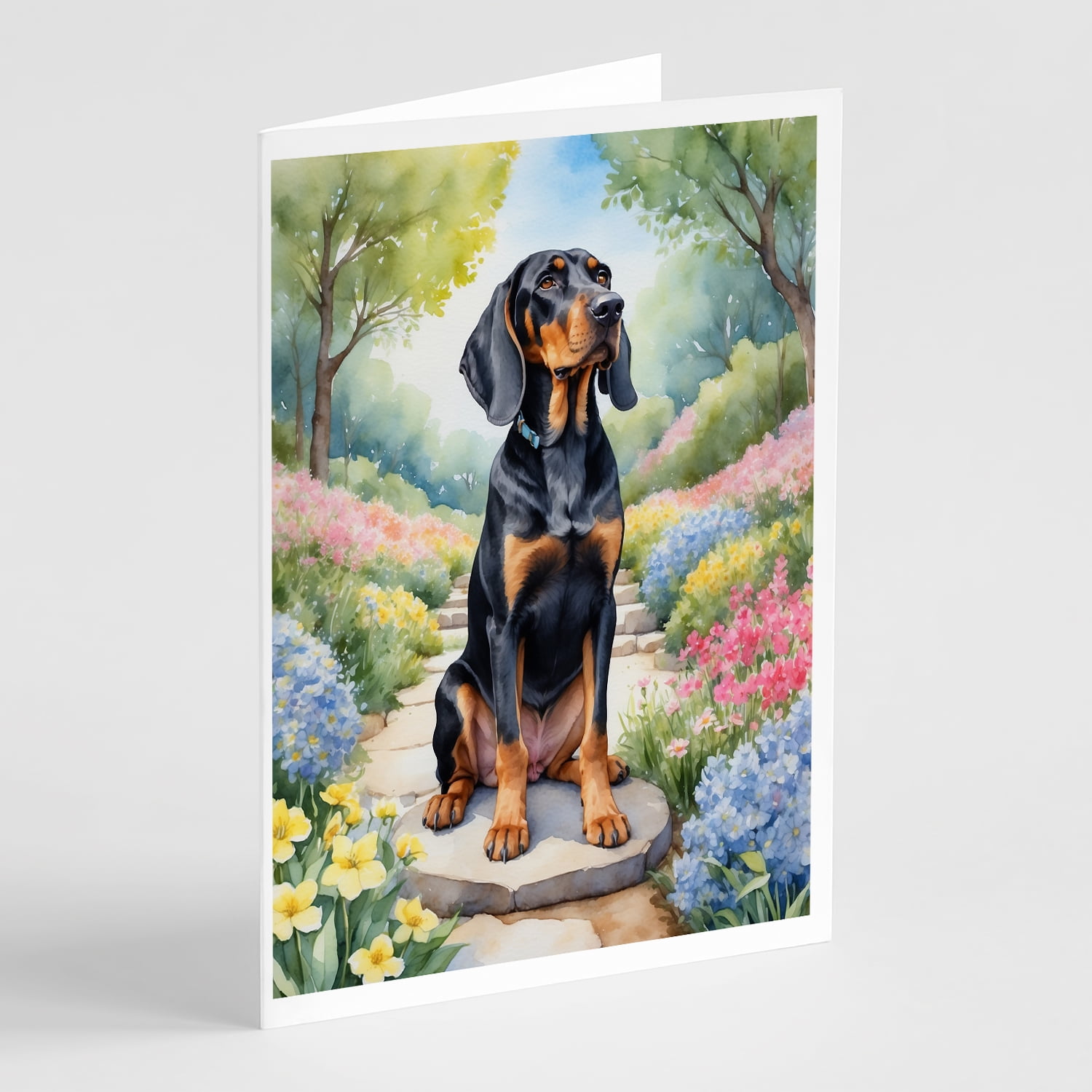 Brittany Spaniel Spring Path Greeting Cards Pack of 8 7 in x 5 in