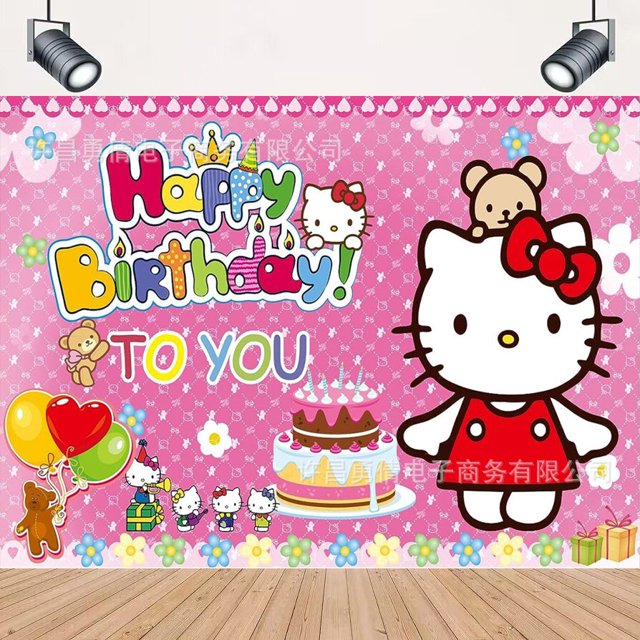Cross-border Cartoon Sanrio Hello Kitty Photography Background Cloth Children's Birthday Party Decoration Props Banner Hanging Cloth