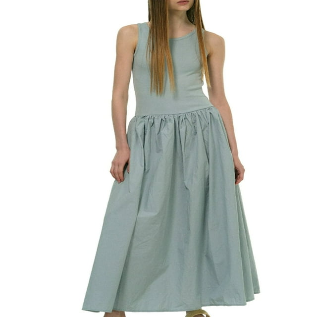 Robe Longue Trapèze Sans Manches avec Poches pour l'Été pour Femmes