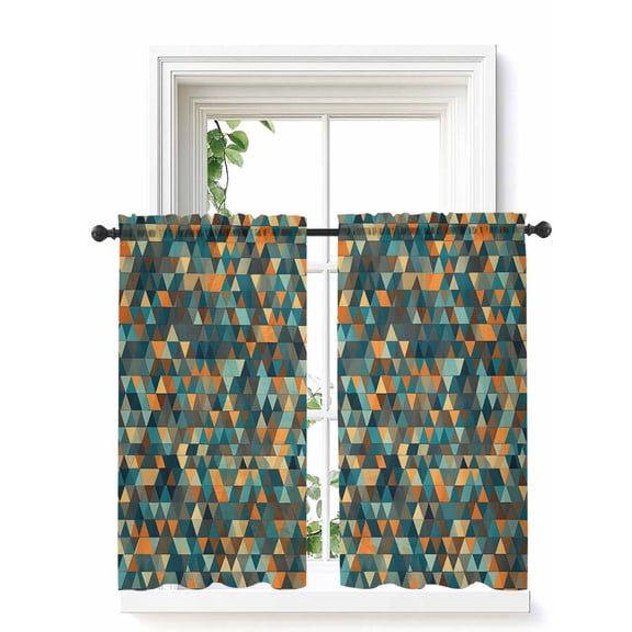 Abstract Art Curtains 45 Inch Length, Sheer Curtains for Bedroom Living Room Window Geometric Modern Art Orange Teal Rod Pocket Voile Drapes Kitchen Curtains Small Half Window 52"x45" 2 Panels