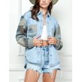 thumbnail image 3 of HSHDLDF Women's Aztec Denim Jacket Distressed Lapel Long Sleeve Vintage Button Down Denim Jacket Shacket, 3 of 7