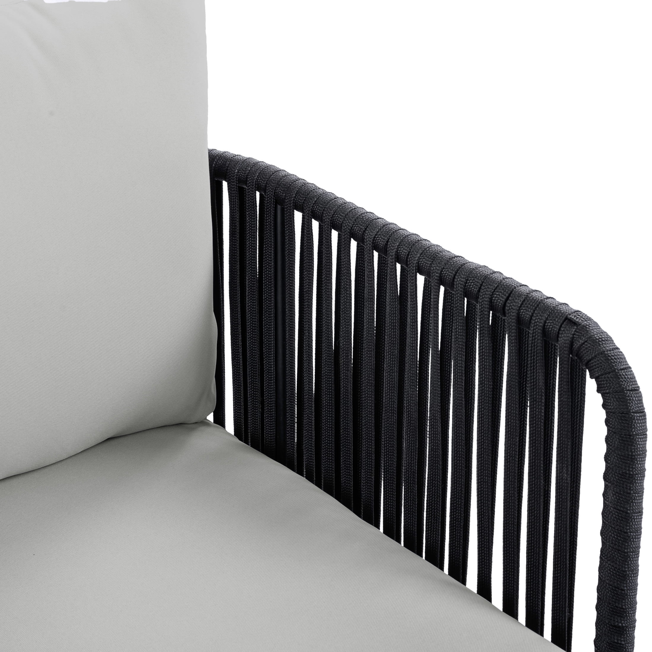Christopher Knight Home Coastal Outdoor Loveseat and Table Set, Black Rope Woven, Light Gray Cushion