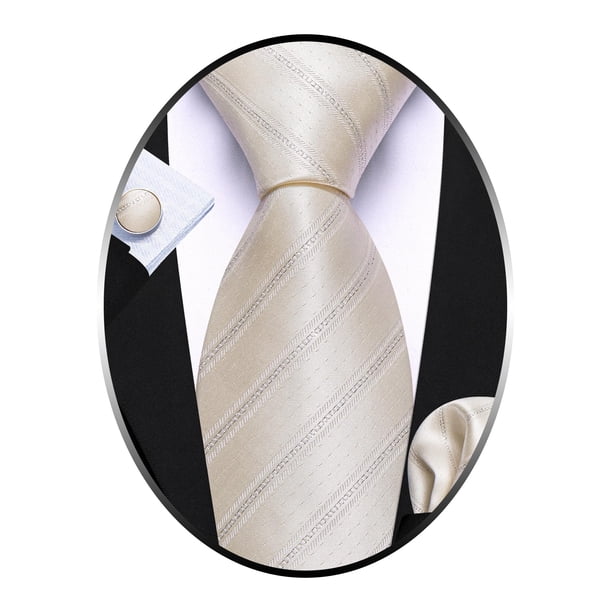Set de Corbata Barry.Wang en Seda Marfil con Rayas para Hombre y Pañuelo