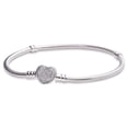thumbnail image 2 of Pandora Moments Women's Sterling Silver Snake Chain Charm Bracelet with Pave Heart Clasp, 2 of 4