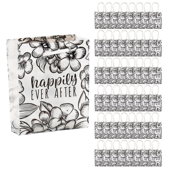 Fun Express Frosted Happily Ever After Wedding Gift Bags Small, Bulk 48 Pieces