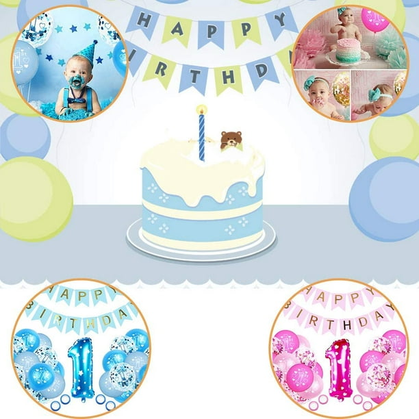Décorations d'anniversaire de garçon de 1 an, ballons de joyeux  anniversaire de 1 an, décoration d'anniversaire de garçon de 1 an