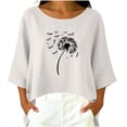 thumbnail image 5 of Linen Tops for Women Retro Embroidered Summer Boho Peasant Blouses 3/4 Sleeve Round Neck Casual Loose Fit Clothes Cute Tops For Women, 5 of 6