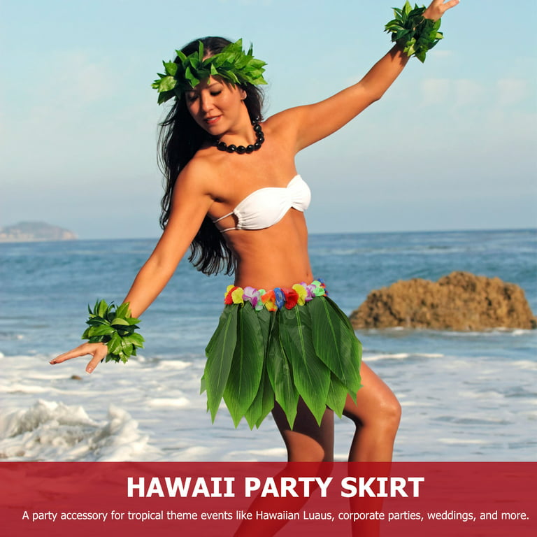 Etereauty Skirt Hula Party Hawaii Luau Skirt Hawaiian Grass Dance Leaf  Tropical Costume Dancer Beach Favors Costume Skirts Dress