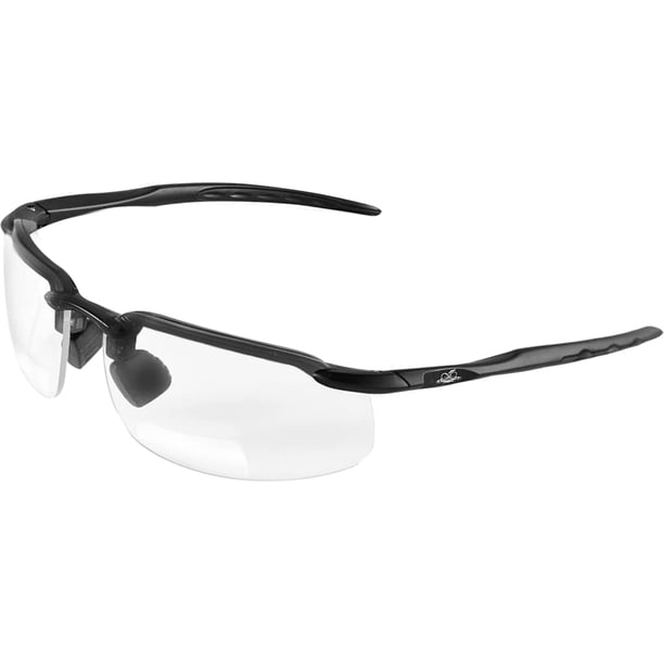 Bullhead Safety Swordfish Gafas de seguridad bifocales 1,5 dioptrías ANSI Z87+ Gafas de lectura con protección contra la luz UV y revestimiento antiarañazos Lentes transparentes Marco negro mate