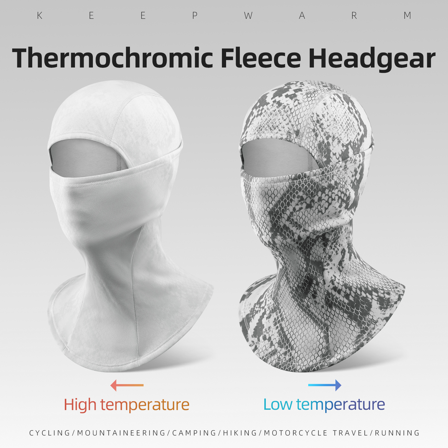 ROCKBROS Winter Fleece Head Covers Cycling Balaclavas Thermochromic Full-streth Comprehensive Protection Breathable Face Cover