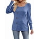 thumbnail image 2 of Blusas de Otoño para Mujer, Cuello Cuadrado Suave, Larga Tipo Farol, Botones Decorativos, Abertura Lateral, Suéter, Túnica, Camisa Azul L, 2 of 10