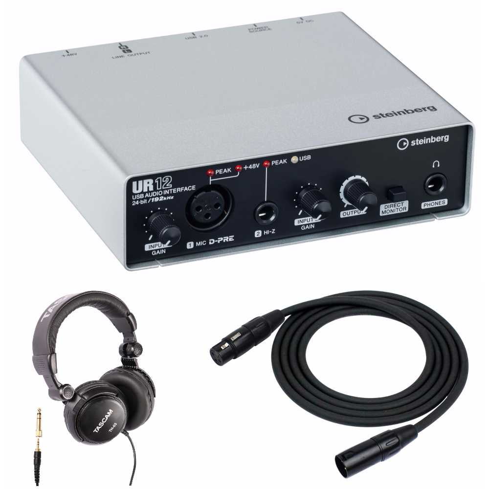 Steinberg UR12 USB Audio Interface with Headphones and XLR Cable