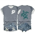 thumbnail image 1 of Blouses pour Femmes, Haut à Col Rond Confortable Imprimé Océan pour Femmes, Manches Courtes, Hauts à Col Rond, 1 of 2