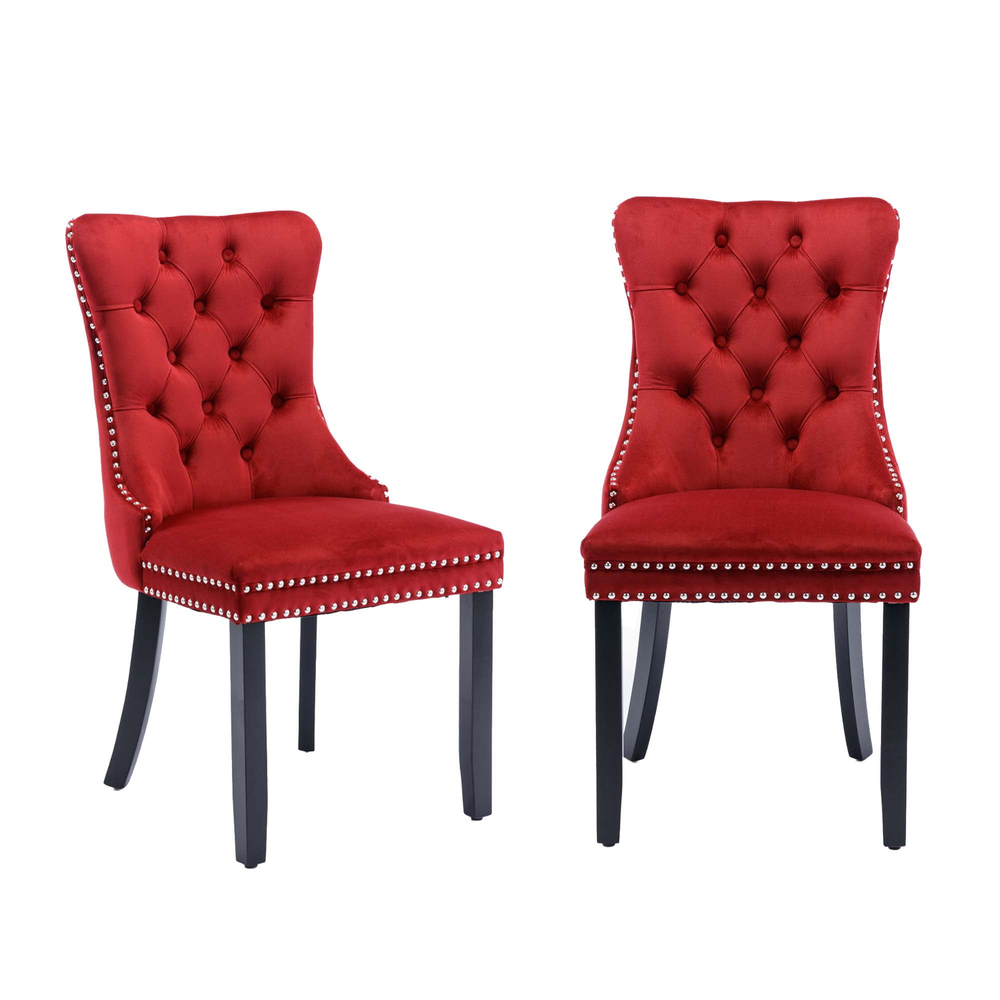 Aukfa High-End Upholstered Dining Chairs Set of 2, Modern Tufted Solid Wood Side Chair with Nailhead Trim - Red