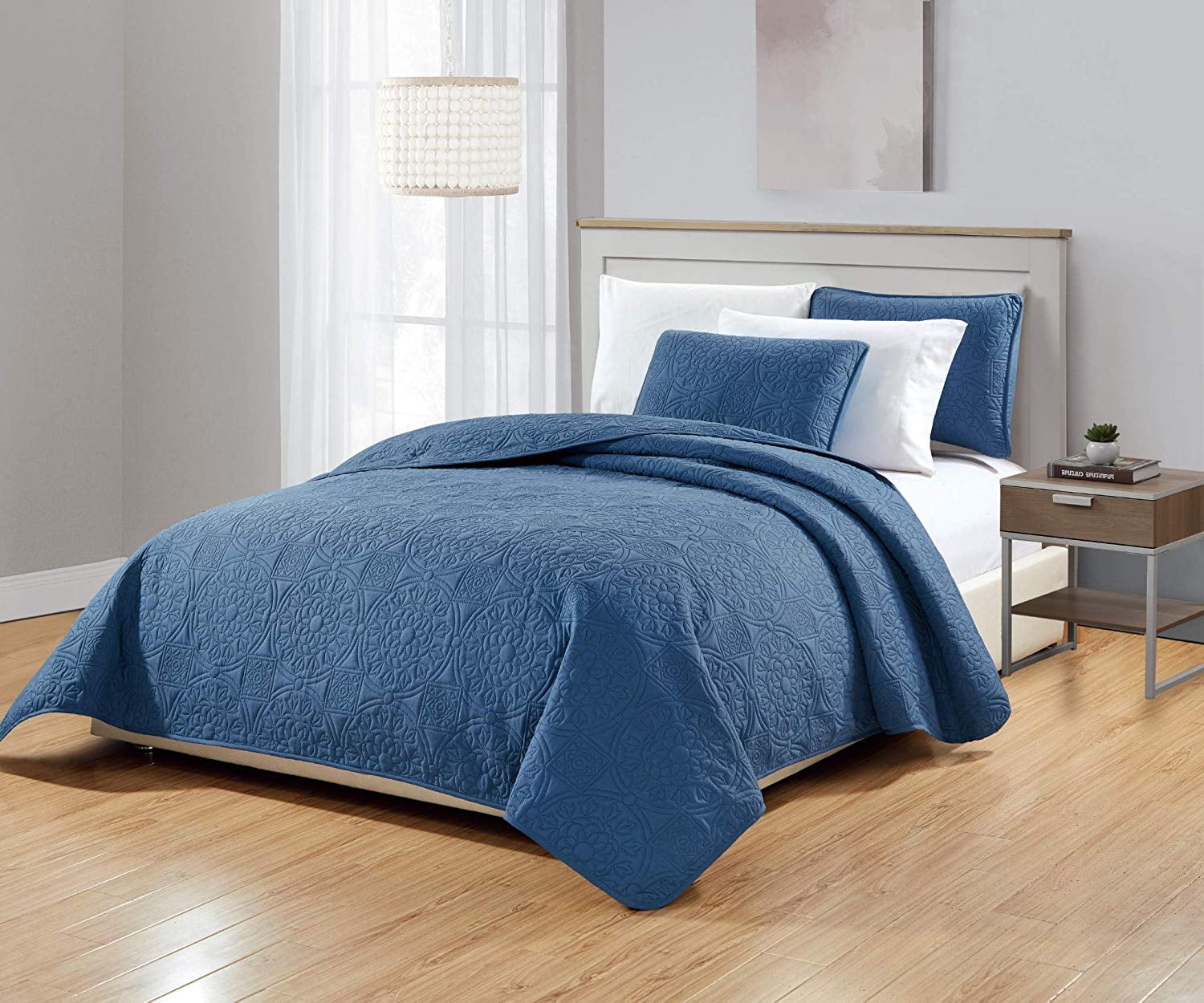 Chezmoi Collection Norfolk 3-Piece Oversized Floral Medallion Embossed Bedspread Set - Walmart 