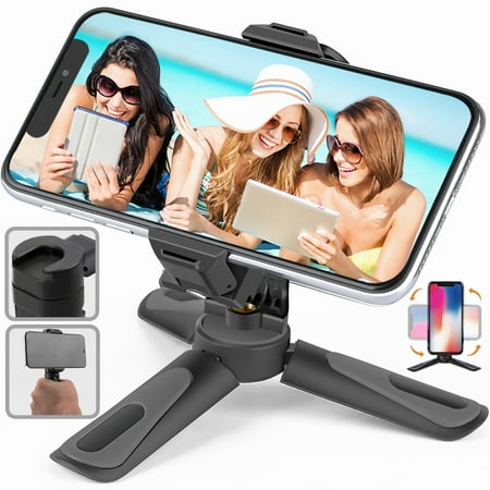 Image of Phone Tripod Stand Portable Desktop Holder with Cold Shoe Mount Compatible with iPhone/Android Samsung Camera GoPro/Mobile Cell Phone Smartphone Lightweight