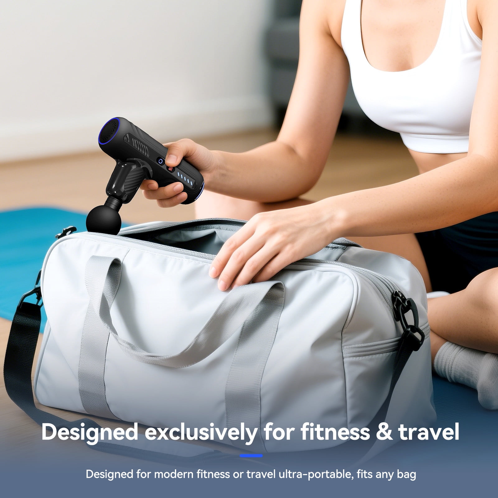 Mini Portable Massage Gun - with Heat Therapy Function & Quiet Brushless Motor, 5 Speed Levels & 4 Massage Heads, Black/Deep Blue Options, Built-in Battery for Long Usage Time.