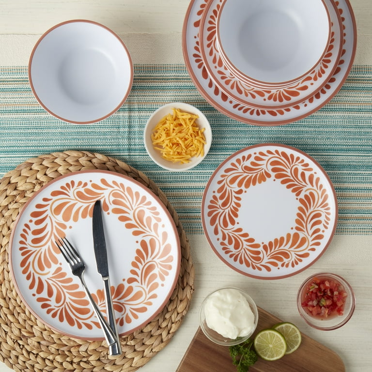INFUSE 12 Piece Lebrillo Pattern Melamine Dinnerware Set for