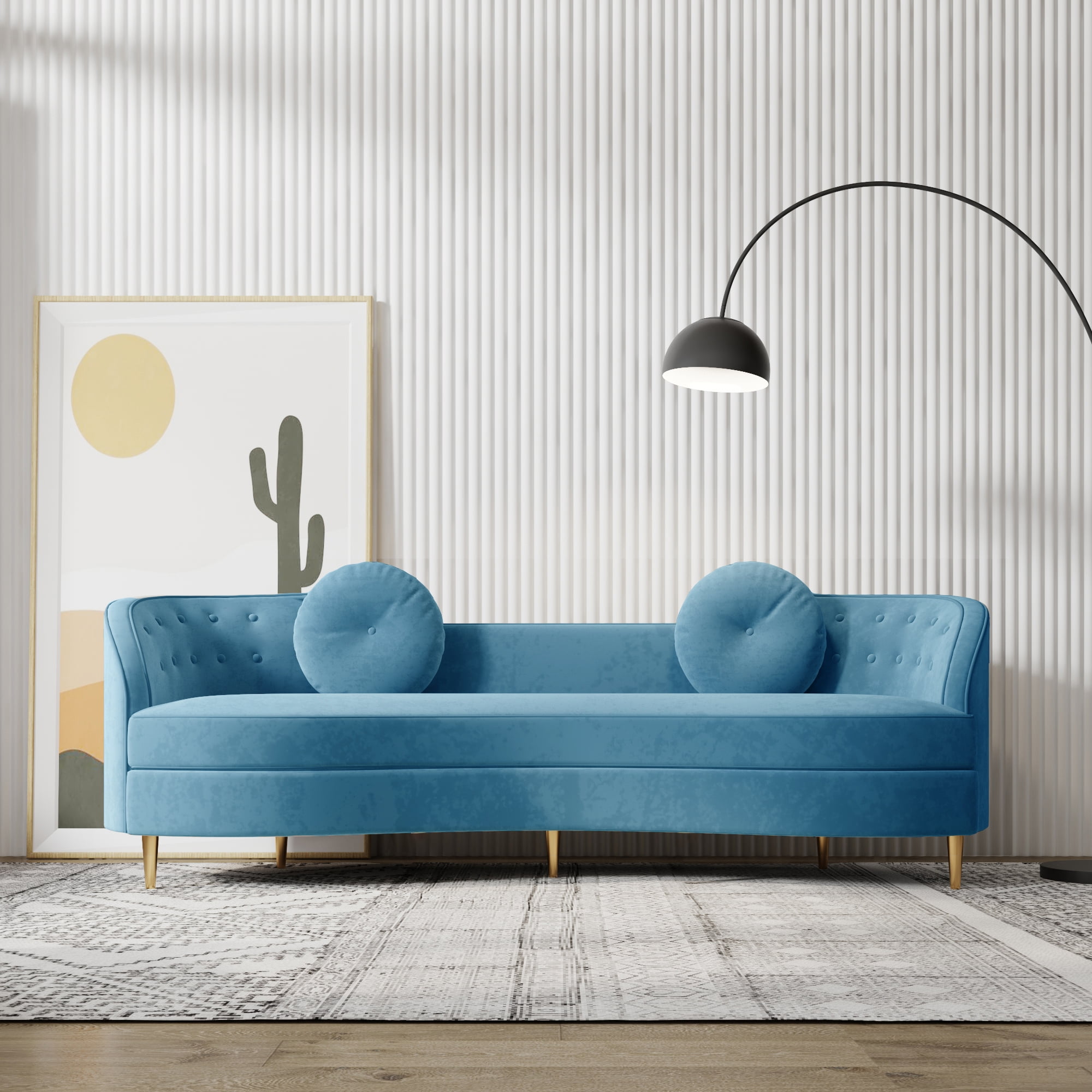 Blue velvet tufted sale couch