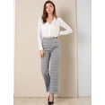 thumbnail image 3 of Pantalones a cuadros casuales para mujer, bolsillos, pierna recta, trabajo, oficina, pantalones gris S, 3 of 6
