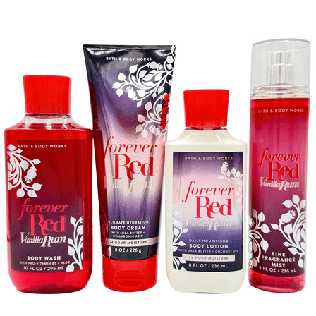 Forever Red Vanilla Rum Gift Set by Bath   Body Works - Fine Fragrance Mist, Body Wash, and Daily Nourishing Body Lotion