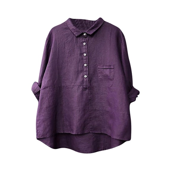 Staron Summer Casual Loose Shirt Tops for Women Plus Size Button Down Round Neck Short Sleeve Tops, Purple 3XL