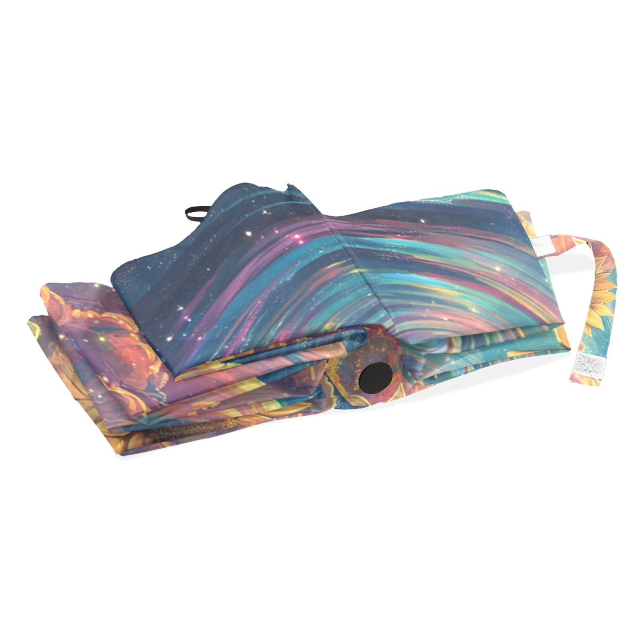 YAZAOO One-Touch Auto Open Close Rain Umbrella With Creative Sunflowers under A Cosmic Sky Pattern