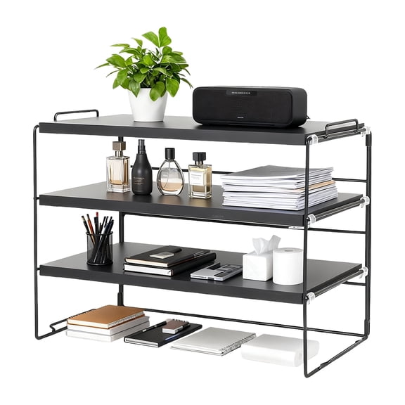YOYTOO Desk Shelf Organizer, 3 Tier Desktop Organizers Storage Shelves Tabletop Bookshelf for Home Office, Black