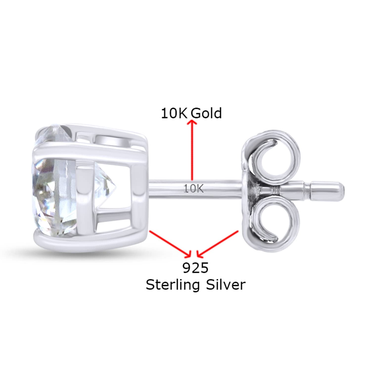 10K White Gold Post 2.00 Carat 6.5MM Round Cut Moissanite Lab Created Diamond 4-Prong Stud Earrings Sterling Silver Push Back Jewelry for Women