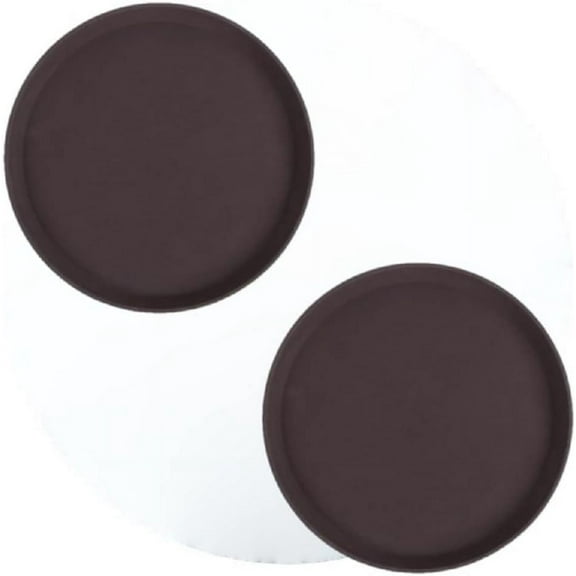 TrueCraftware- Set of 2 Round 14-inch Rubber Lined Non-Slip Tray Plastic Brown Color- Restaurant Serving Tray Rubber Lined Tray Coffee Appetizer Breakfast Perfect for Kitchen Café and Restaurants