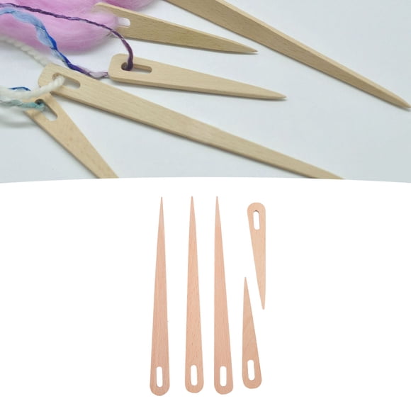 Wooden Weaving Needles, Wooden Large Eye Knitting Needles Tapestry Sewing Beechwood Easily Handling 5 Pack Different Size for Scarves