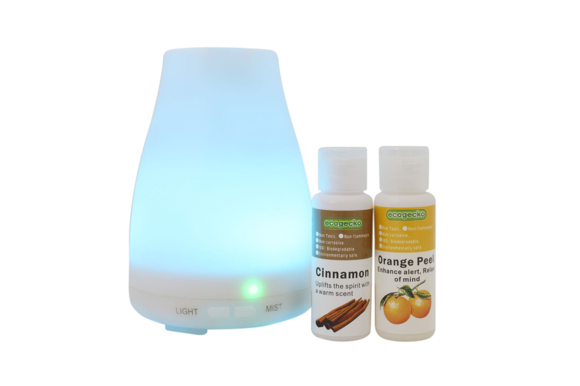 EcoGecko Aromatherapy Essential Oil Diffuser, Aroma Oil Diffuser with Color Changing LED Lights Includes Cinnamon and Orange Peel Oils