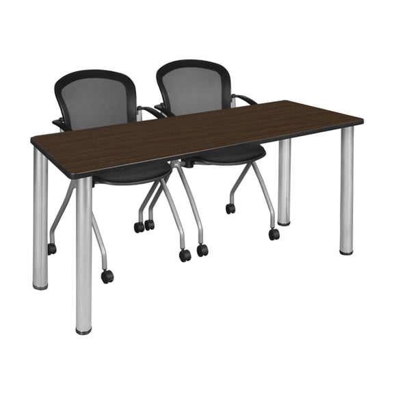 Regency Kee 60 x 24 in. Training Table- Neo Walnut Top, Chrome Legs & 2 Cadence Nesting Chairs