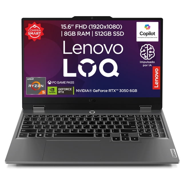 Laptop Lenovo LOQ 83JC007CLM Ryzen 5 7235HS NVIDIA GeForce RTX 3050 8GB RAM 512GB SSD Gris