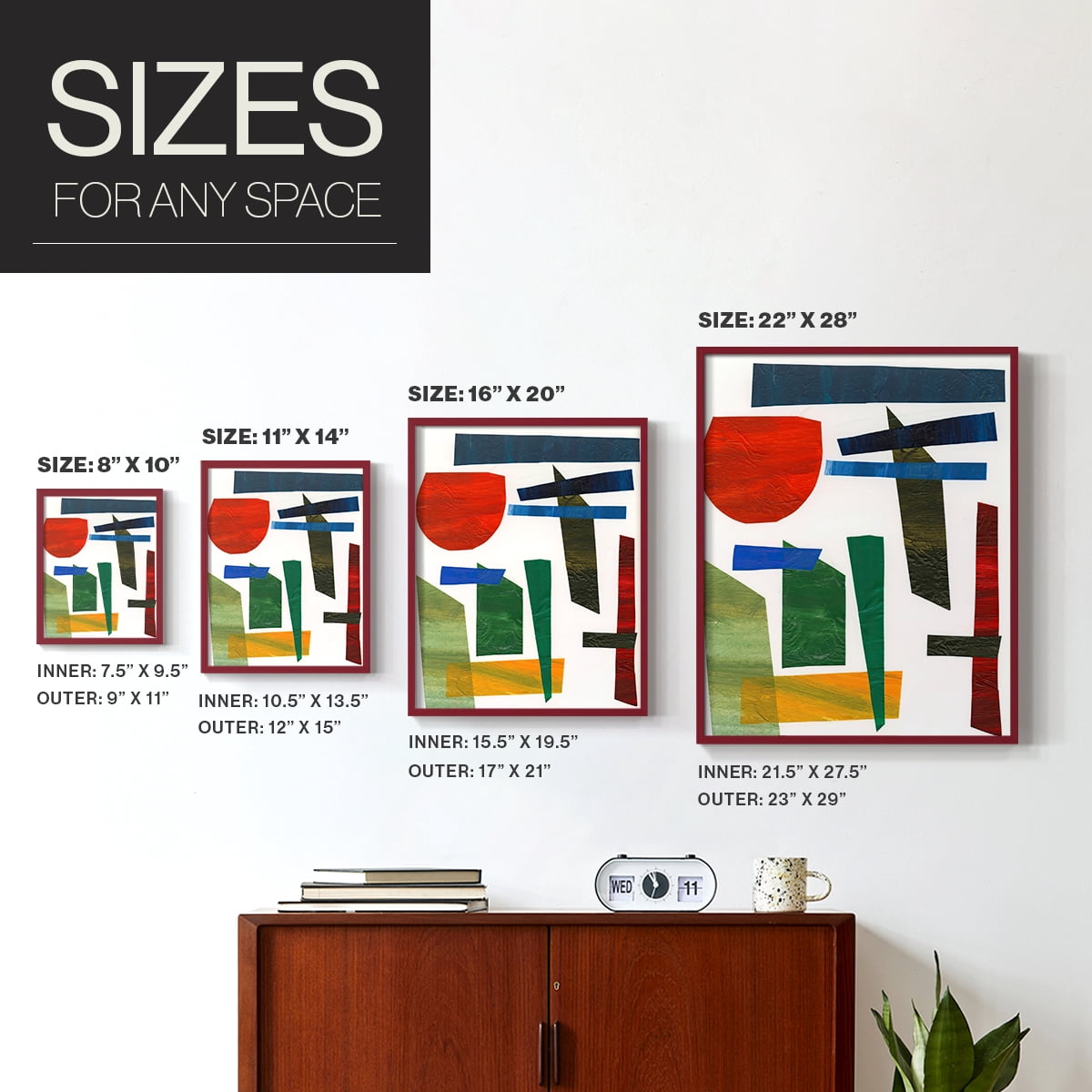 Colorful Shapes II Framed Print in Red Solid Wood Framed Print No Nail Hanging