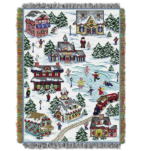 Snowy Village Woven Tapestry Throw Blanket