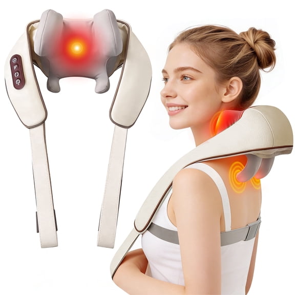 Cordless Shiatsu Neck and Shoulder Massager with Heat, Kneading Nodes for Back Massage & Deep Relaxation, Auto 10 Mins Uses, Whisper Quiet, Rechargeable for Home Office, Perfect Gifts for Men Women