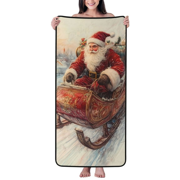 Christmas retro sleigh Cotton Bath Towels for Bathroom - Microfiber Quick Dry Towels for Body Bath Sheets, Personalized Beach Towel, Soft Shower Towels for Travel Home Beach 27*55in