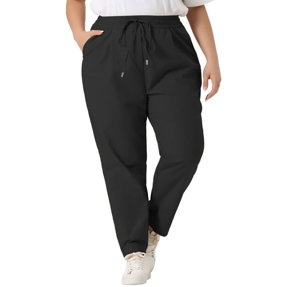 DARING DIVA Women's Plus Straight Leg Elastic Loose Pockets Trousers Black 1X